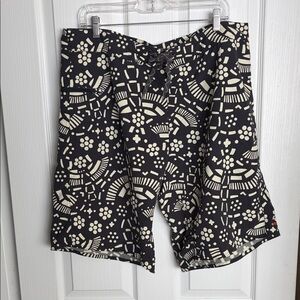 Black and Cream Patterned Board Shorts